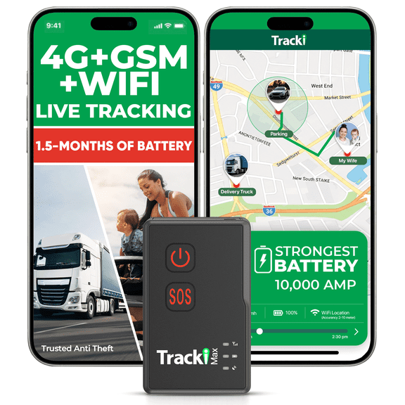 Tracki Max GPS Tracker for Vehicles  Magnetic Waterproof LTE 4G Car Tracker, Strong 1950 mAh Battery Up to 1.5 Months, Unlimited Distance, Smart Alerts (Subscription Required)