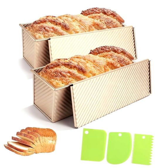 CapriTech Mini Pullman Broodpan, 2 stuks met deksel, aluminiumlegering, vierkante kubus, toastvorm, bakvormen voor het bakken van brood, bespaart tijd en perfect voor minder suikerachtig brood CapriTech Mini Pullman Broodpan, 2 stuks met deksel, aluminiumlegering, vierkante kubus, toastvorm, bakvormen voor het bakken van brood, bespaart tijd en perfect voor minder suikerachtig brood