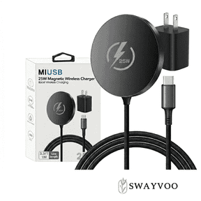 Swayvoo 25W Qi2.2 Fast Wireless Charging Pad, MagSafe-Compatible Magnetic Charger, iPhone 17 16 15 14 13 & AirPods, 30-Min Charge, USB-C Black