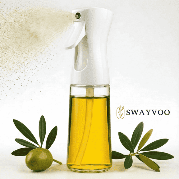 Swayvoo Olive Oil Sprayer for Cooking, 200ml Glass Olive Oil Dispenser Bottle, Continuous Cooking Spray with Portion Control, Oil Mister for Air Fryer, Salad & BBQ White