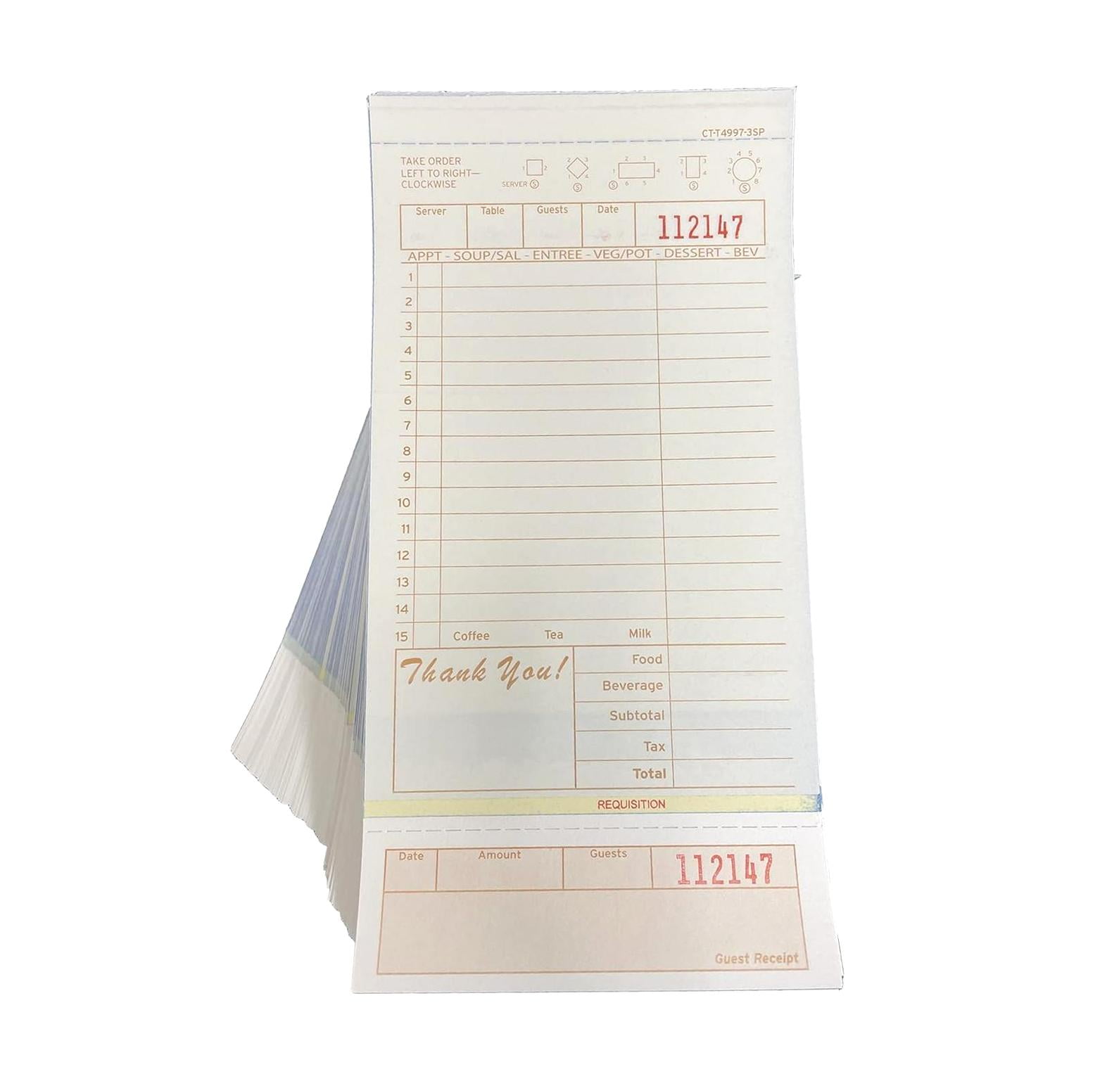 Myst Design . [250Sheets] 3 Part Guest Check Tan & White Carbonless ...