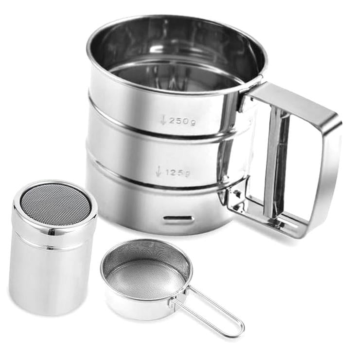 Myst Design 3-in-1 Stainless Steel Baking Flour Sifter, 3-Cup Capacity ...