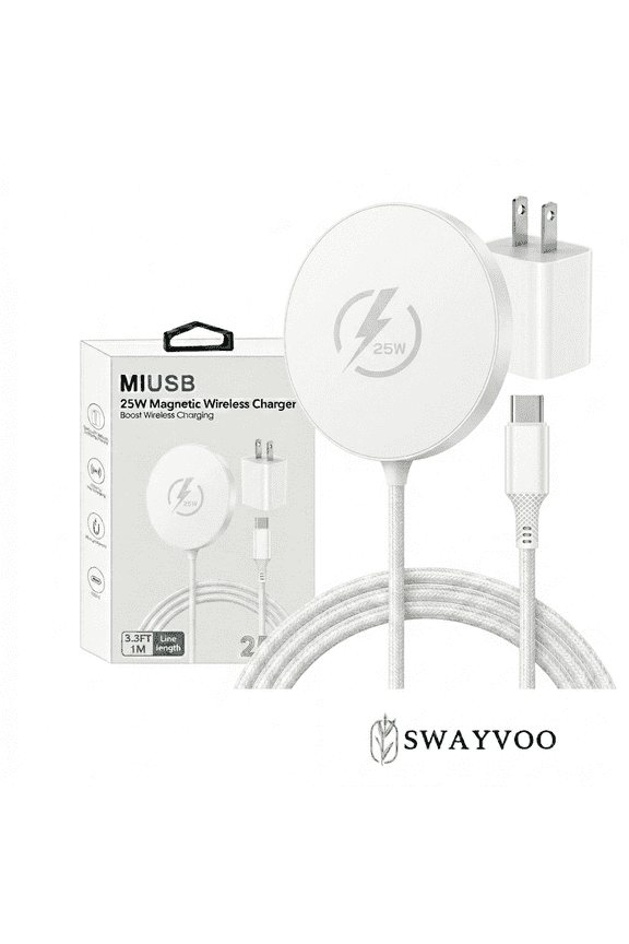 25W Qi2.2 Fast Wireless Charging Pad, MagSafe-Compatible Magnetic Charger, iPhone 17 16 15 14 13 & AirPods, 30-Min Charge, USB-C White