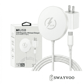 Swayvoo 25W Qi2.2 Fast Wireless Charging Pad, MagSafe-Compatible Magnetic Charger, iPhone 17 16 15 14 13 & AirPods, 30-Min Charge, USB-C White