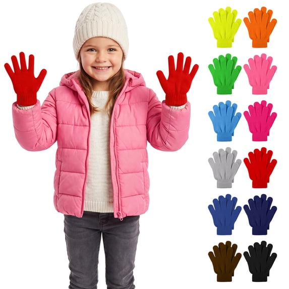 Cooraby 12 Pairs Kid's Winter Magic Gloves Children Stretchy Warm Magic Gloves Boys or Girls Knit Gloves for 6-12 Years