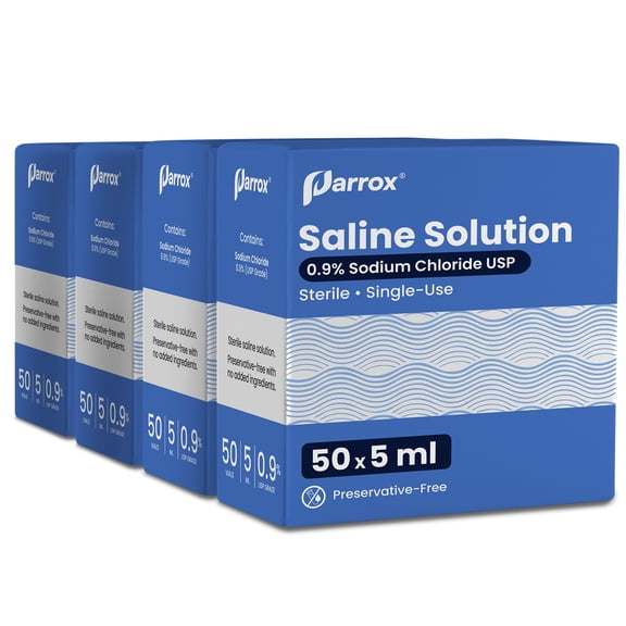 Parrox Saline Solution Single-Use Vials for Nasal & Personal Care, Preservative-Free, 5 mL Vials, 200 Count (4 Pack)