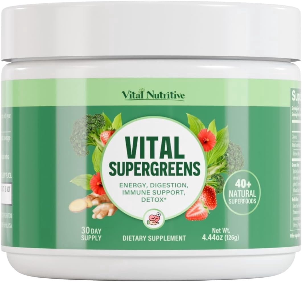 Vital Greens Superfood Powder – New Formula with 40+ Superfoods Daily Green Drink Powder w/Probiotics – Supergreens for Energy, Gut Health, Digestion Support, Plant-Based, Vegan Superfoods