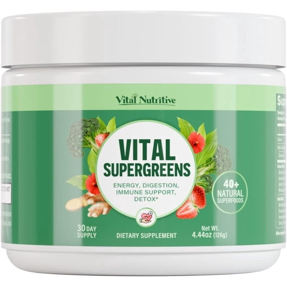 Vital Greens Superfood Powder  New Formula with 40+ Superfoods Daily Green Drink Powder w/Probiotics  Supergreens for Energy, Gut Health, Digestion Support, Plant-Based, Vegan Superfoods