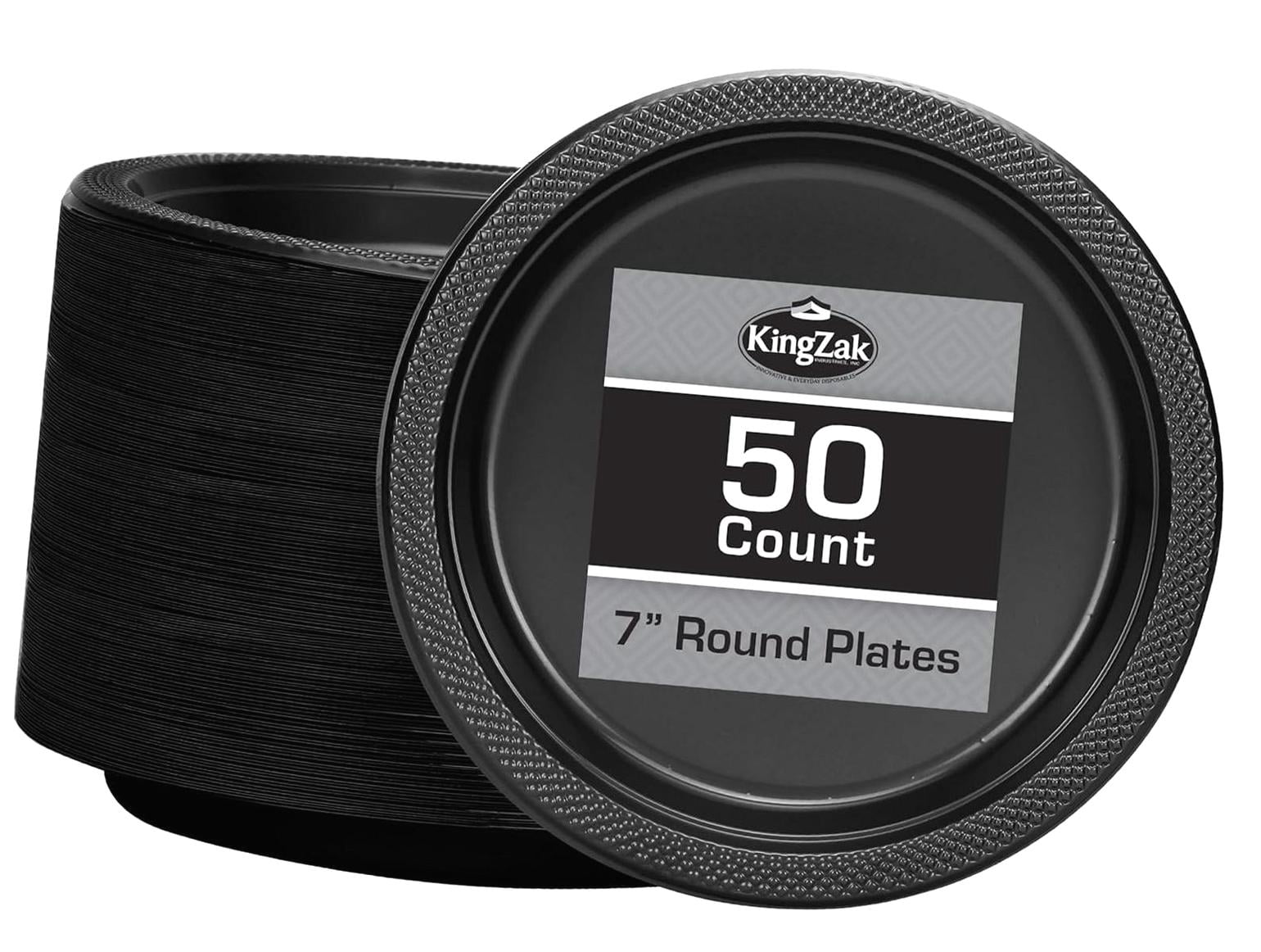 Myst Design 7-Inch Round Black Plastic Plates, 50-Pack (81070 ...