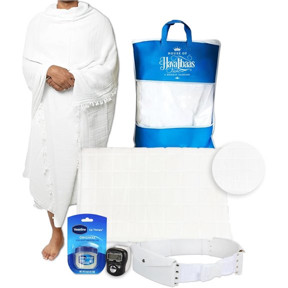 Mens Ihram 2 Piece Set Hajj Umrah Pilgrimage Clothing with Safety Pin