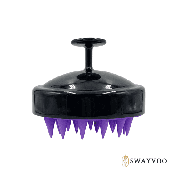 Swayvoo Soft Silicone Scalp Massager & Shampoo Brush for Exfoliation and Dandruff Removal, Wet & Dry Head Massage for All Hair Types Black/Purple