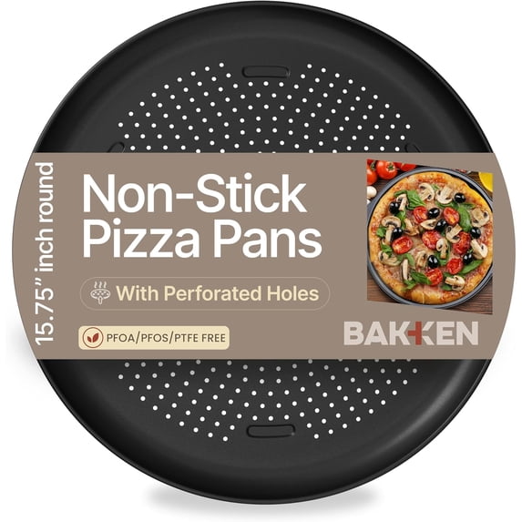 Bakken 16" Non-Stick Perforated Pizza Pan 1 Pack, Round Carbon Steel Tray, Oven & Dishwasher Safe, Durable Nonstick, Black