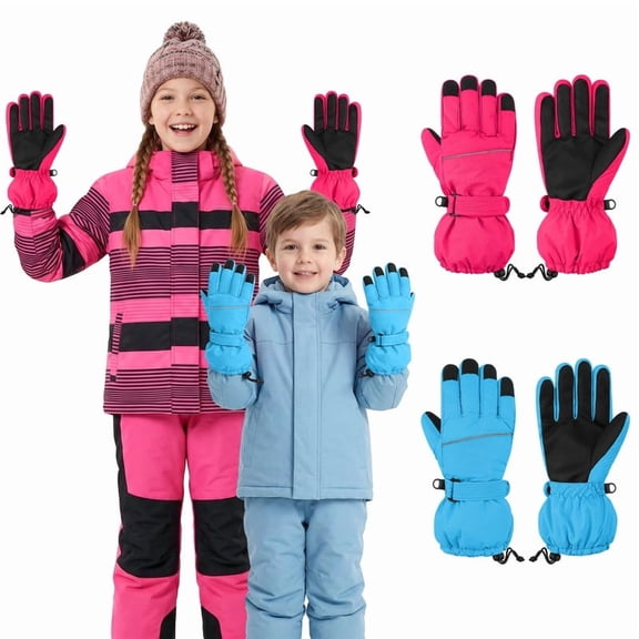 Cooraby 2 Pairs Kids Snow Ski Gloves Winter Waterproof Warm Gloves for Boys Girls Cold Weather Outdoor