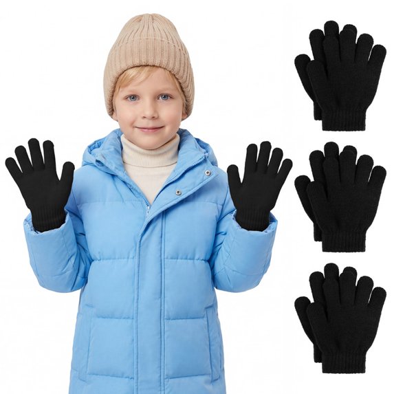 Cooraby 3 Pairs Kid's Winter Gloves Thick Warm Knitted Gloves Children Cold Weather Gloves