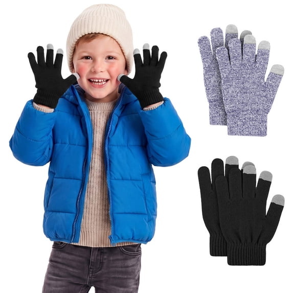 Cooraby 2 Pairs Kids Gloves Touchscreen Gloves Winter Stretch Knitted Gloves Magic Gloves for Boys and Girls