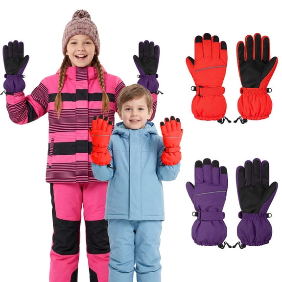 Cooraby 2 Pairs Kids Snow Ski Gloves Winter Waterproof Warm Gloves for Boys Girls Cold Weather Outdoor
