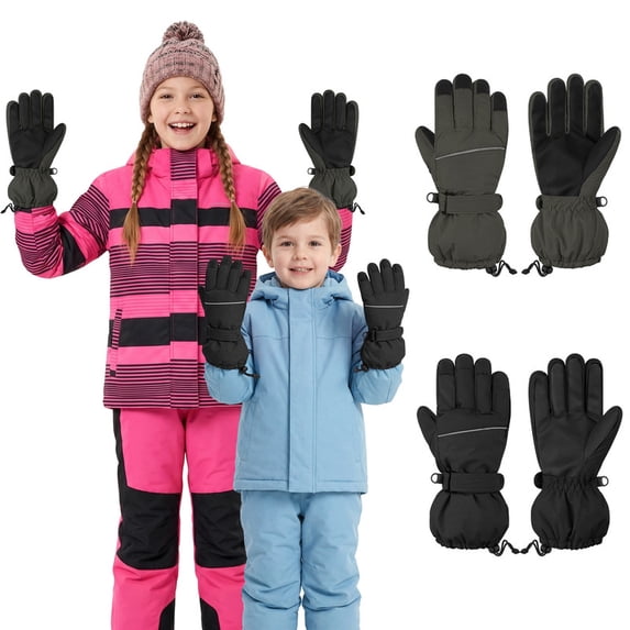 Cooraby 2 Pairs Kids Snow Ski Gloves Winter Waterproof Warm Gloves for Boys Girls Cold Weather Outdoor