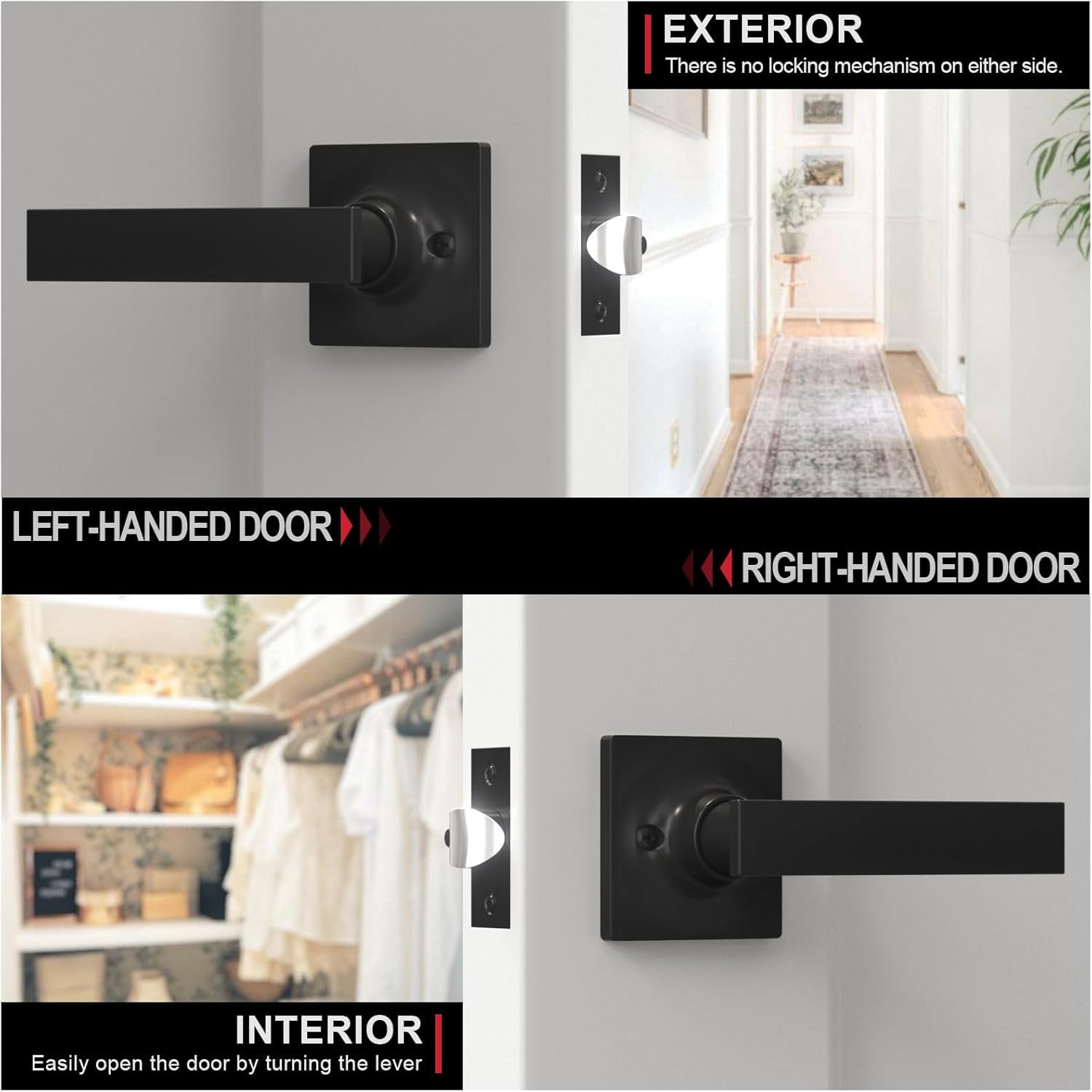 Probrico Matte Black Passage Door Levers, Square Hall Closet Handles, Heavy Duty Interior Non