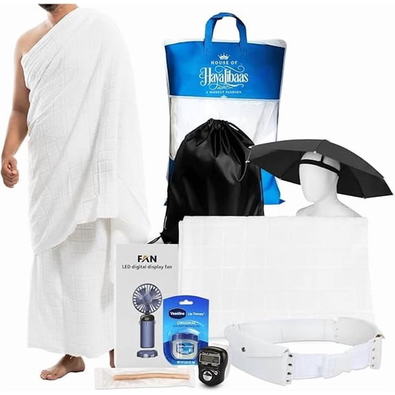 Premium Microfiber Ihram for Men with Belt and Hajj Umrah Accessories