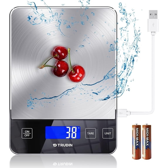 Myst Design NASA-Grade 33lb Digital Kitchen Scale, Precisely Measures Grams and Ounces for Ba and Coo, Waterof Tempered Glass (Bright Black)