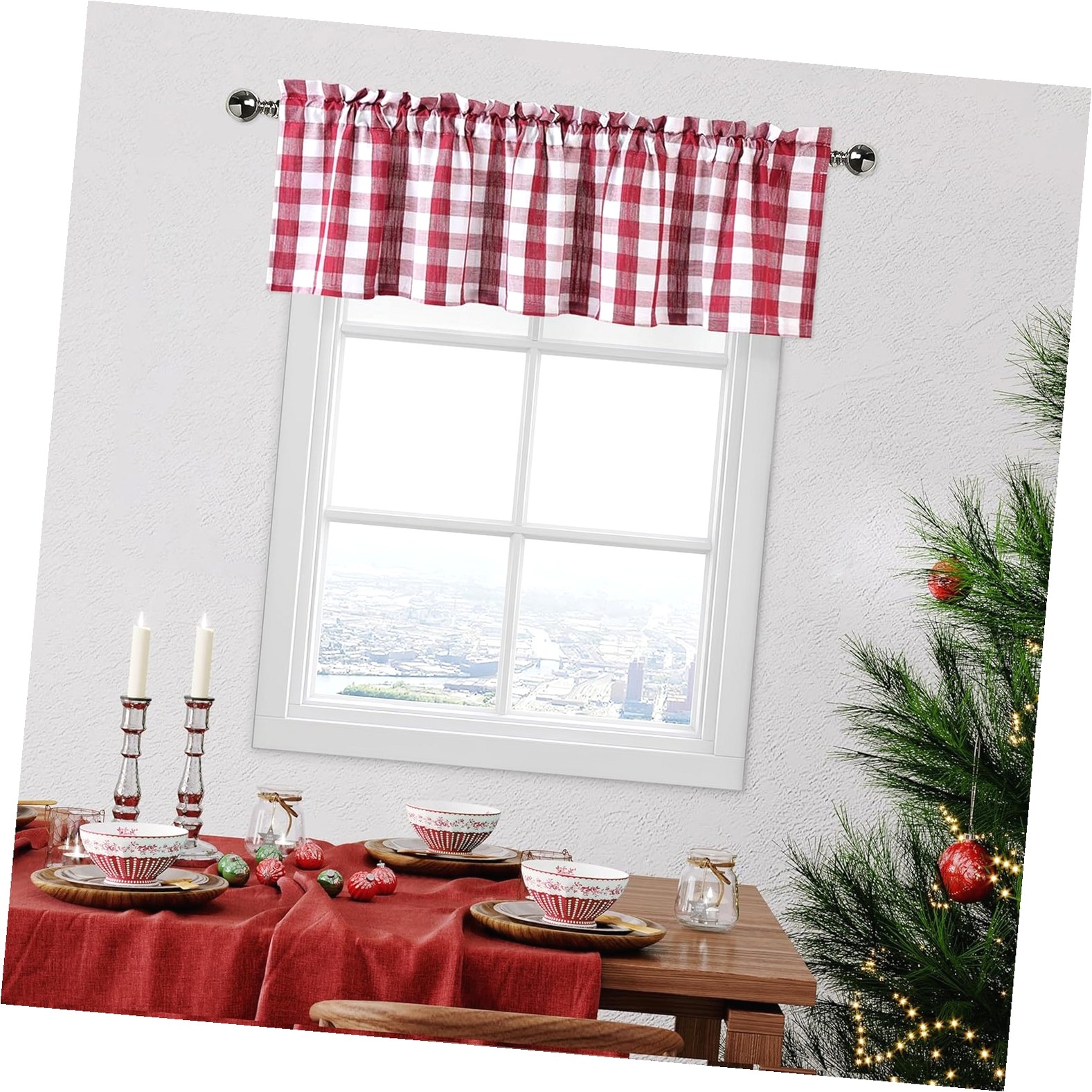 Myst Design Red and White Kitchen Curtain Valances for , Burgundy ...