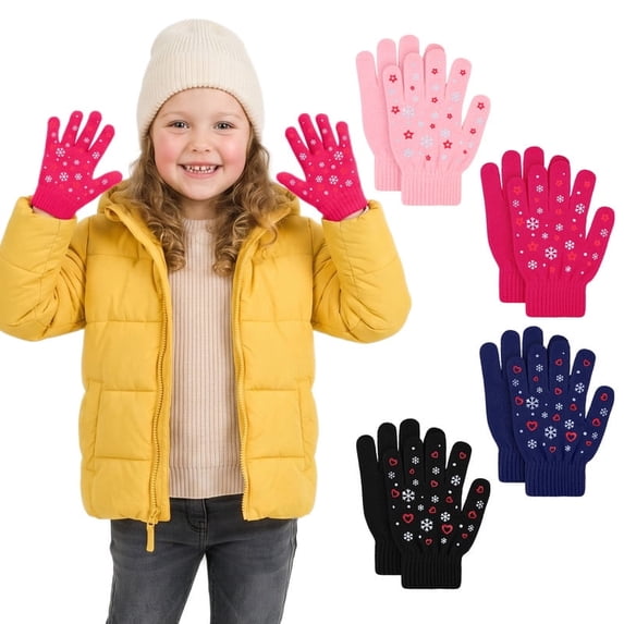 Cooraby 4 Pair Stretch Winter Kids Gloves Full Fingers Magic Gloves Winter Warm Student Knitted Gloves for Boys Girls Kids