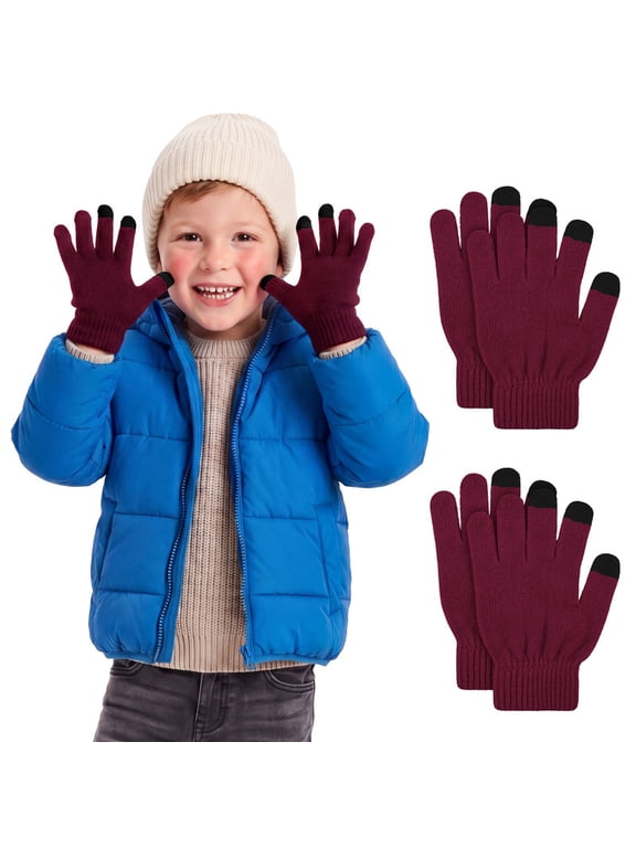 2 Pairs Kids Gloves Touchscreen Gloves Winter Stretch Knitted Gloves Magic Gloves for Boys and Girls