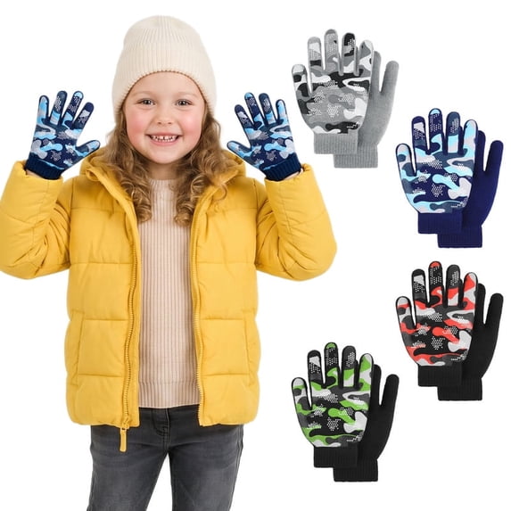 Cooraby 4 Pair Stretch Winter Kids Gloves Full Fingers Magic Gloves Winter Warm Student Knitted Gloves for Boys Girls Kids