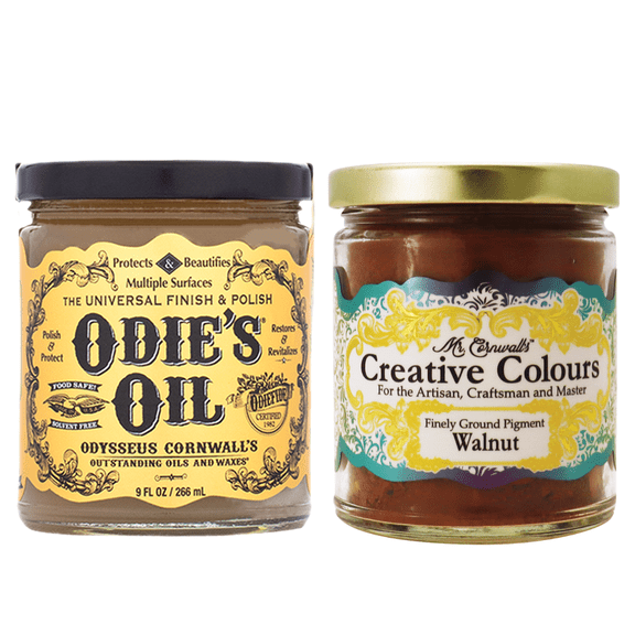 Odie's Oil & Walnut Wood Stain Pigment Kit - All-Natural Universal Finish and Stabilizer - for Furniture, Decks, Wood Floors, Countertops, Tables, Front Doors & Leather, (2) 9 oz (2 in 1)