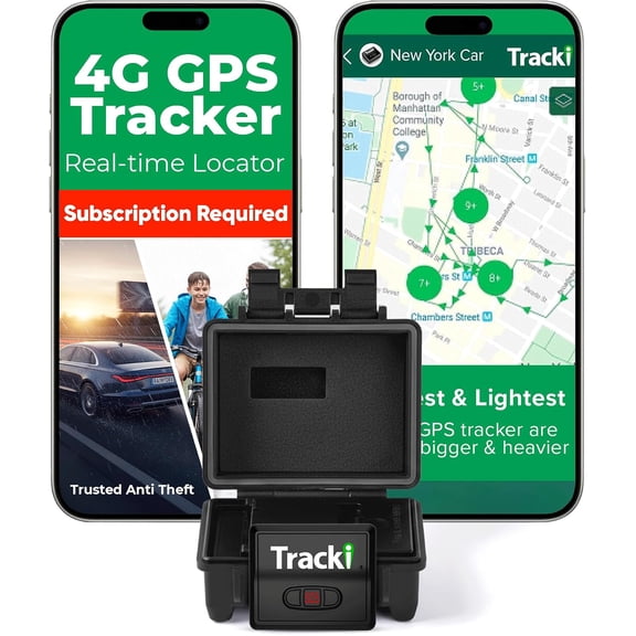 Tracki Mini GPS Tracker, Subscription Required, Cancel Anytime Universal Compact 4G LTE Tracker for Vehicles (Tracker + Mini Box)