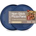 thumbnail image 1 of Bakken 16" Non-Stick Perforated Pizza Pan 2 Pack, Round Carbon Steel Tray, Oven & Dishwasher Safe, Durable Nonstick, Blue, 1 of 8
