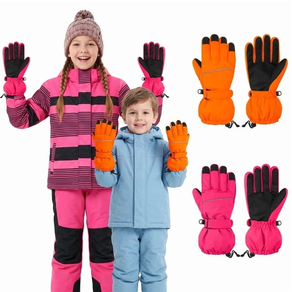 Cooraby 2 Pairs Kids Snow Ski Gloves Winter Waterproof Warm Gloves for Boys Girls Cold Weather Outdoor