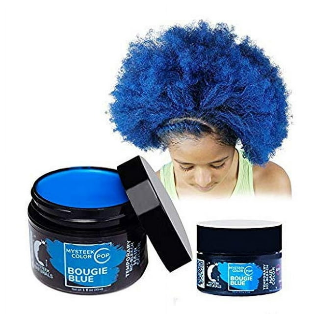 Mysteek Color Pop Bougie Blue, CHEMICAL FREE, No Bleach, No Developer, Temporary Hair Color, Washes out in 1 wash session (1/4 oz)