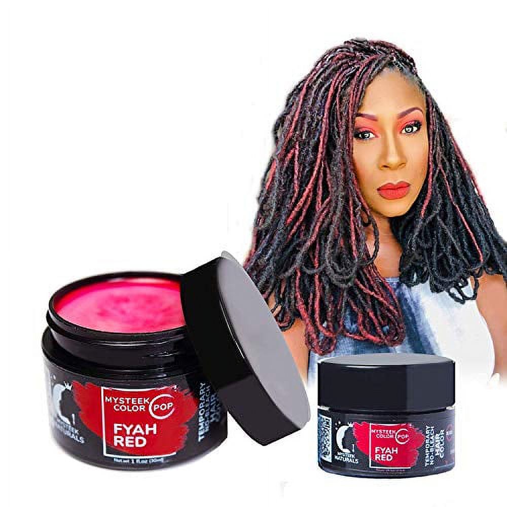 Mysteek Color Pop Temporary Hair Color for Dark Hair or Light Hair, Natural Hair Coloring with No Hair Bleach, Wash Out Hair Color, Fyah Red (1 oz) - Mysteek Naturals - image 1 of 2