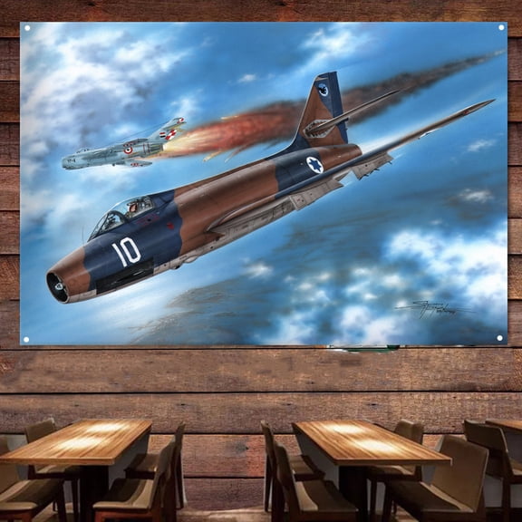 Mystere IV A Fighter Banner Room Wall Flag - 38" x 57" Air Force Attack Aircraft Canvas Print - Military Aviation Wall Art Decor - Ideal Gift For Army Fans