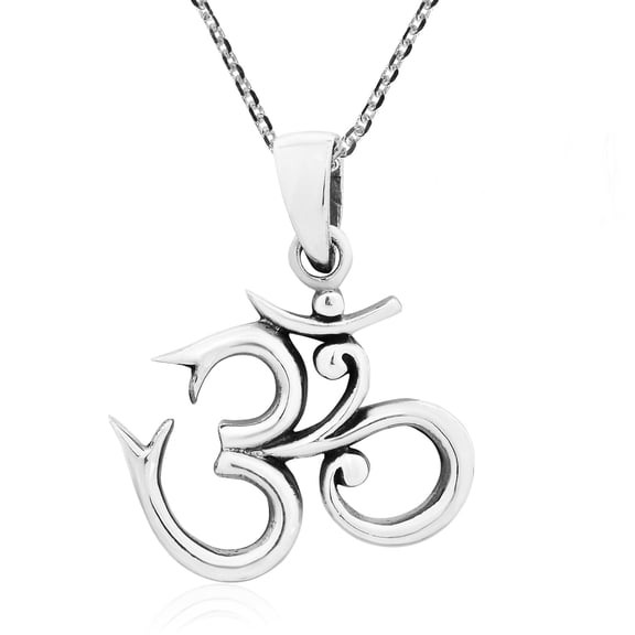 Mysterious Aum or Om Prayer Symbol .925 Sterling Silver Pendant Necklace