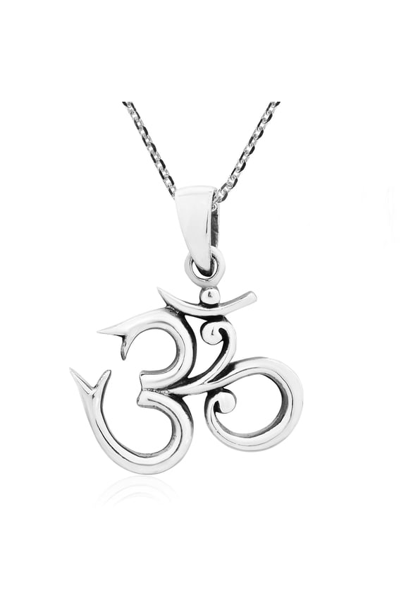 Mysterious Aum or Om Prayer Symbol .925 Sterling Silver Pendant Necklace