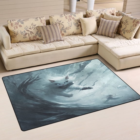 Mysterious Battle Cat Soft Polyester Area Rug 60''x39'', Non Slip, Memory Foam, Water Absorbent