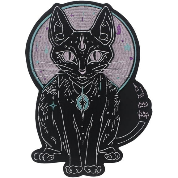 Mysterious Black Cat Iron on Jacket Backpacks Pillow Patches Individuality Fabric Badge DIY Decorative Fabric Patch Decorative Fabric Patch 1piece