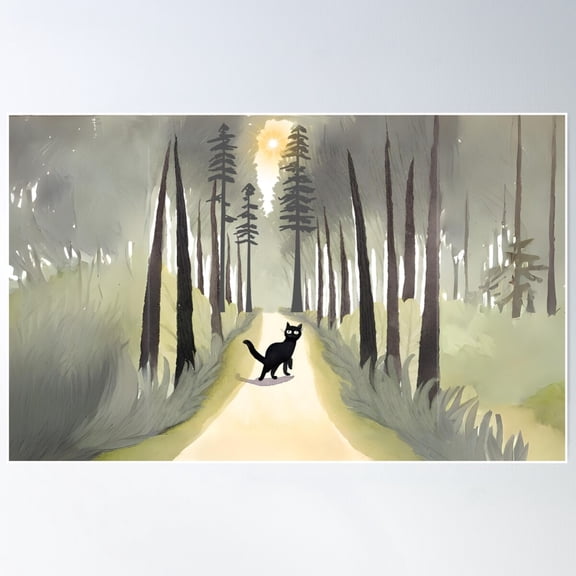 Mysterious Black Cat Poster Wall Art, Modern Wall Decor For Living Room Bedroom, 8x12 UNFRAMED