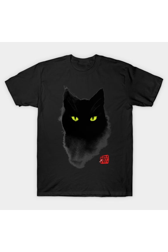 Mysterious Black Cat with Glowing Eyes Gothic Horror Unisex T-Shirt, for men & women, up to size 5XL