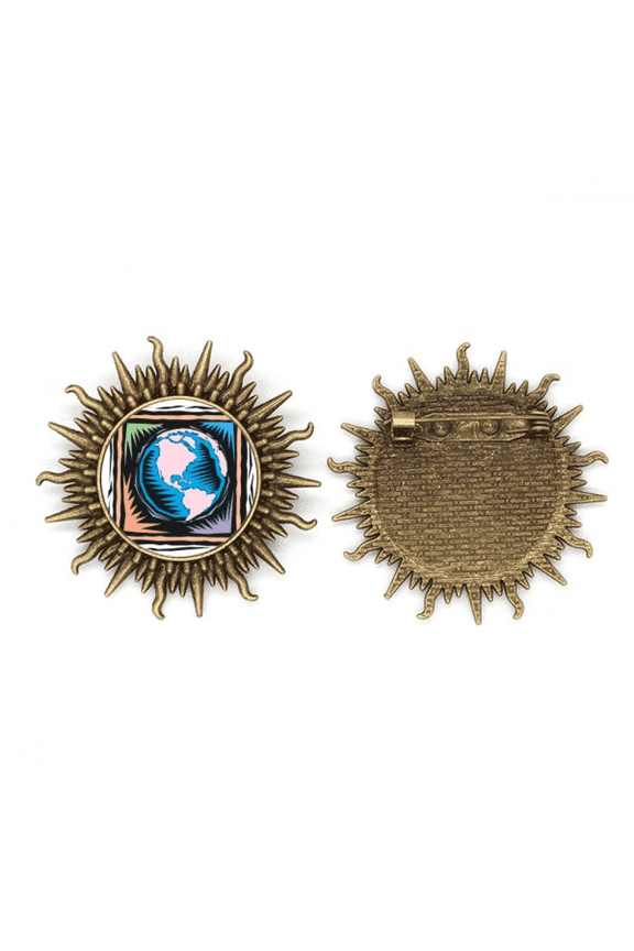 Mysterious Blue Earth Mexican Element Engraving Metall Sonne Brosche Haken Pin