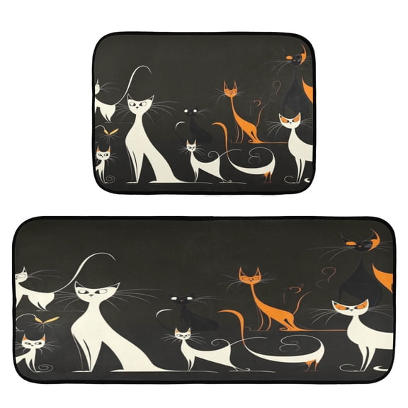 Mysterious Cat Series 2-Piece Kitchen Carpet Mat Set, Non-Slip Memory Foam, Soft for Kitchen and Living Room Use