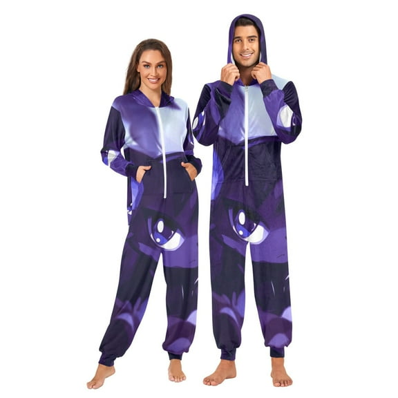 Mysterious Cool Cat Adult onesie Pajamas, Crystal Velvet Ultra Soft Warm Jumpsuit for Men and Women