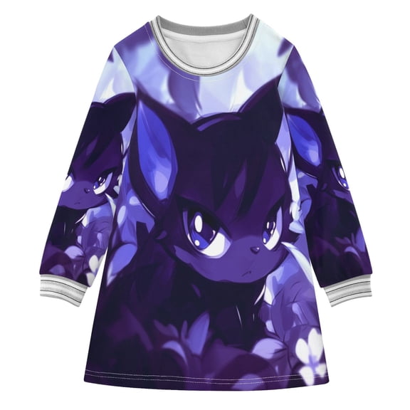 Mysterious Cool Cat Girls'long-sleeved dress Thickened A-dress Warm Dress Basic Shirt Party Dresses