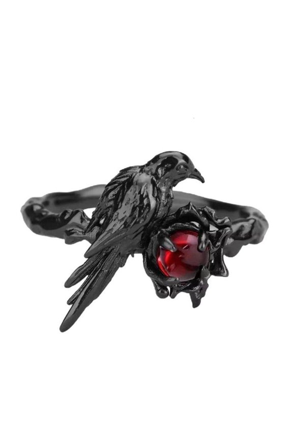 Mysterious Crow Rings with Detailed Engravings for Everyday Wear Adjustable Opening Rings Jewelry Accessories