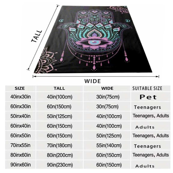 Mysterious Demon Eye Flannel Blanket: Soft Warm All-Season Gothic Bedspread with Neon Hamsa Hand & Evil Eye Design, Machine Washable for Sofa Bed Travel