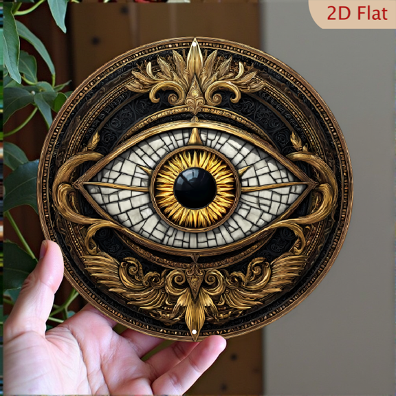 Mysterious Eye Decor, Ancient Egyptian Mystic Style, 8" Round Aluminum Metal Signs, Wall Decor For Kitchen, Door, Office, Bedroom Decor, Best Gifts For Room, Home Decor, Weird Decor, 2D Flat