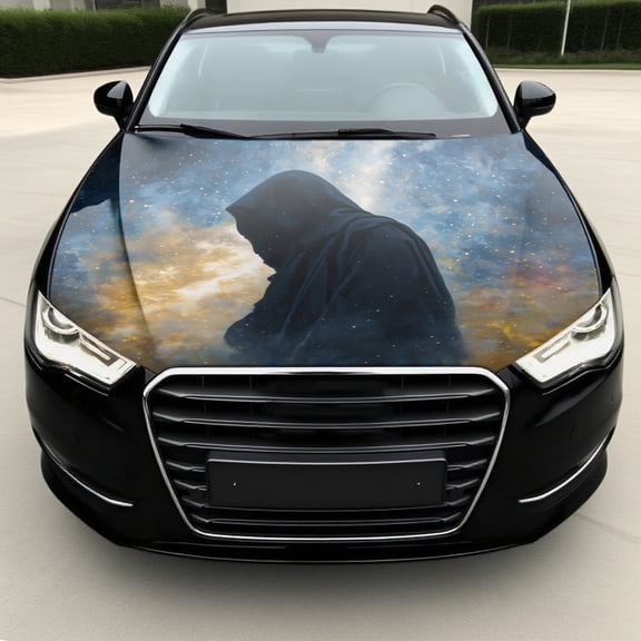 Mysterious Figure in the Starry Sky Car Vinyl Wrap - Splash-Resistant PVC Decal for Engine Hood, Easy Removal & Durable Design, Car Decal Stickers, Car Hood Decal, Lightning Car Badge, Hood Ornament