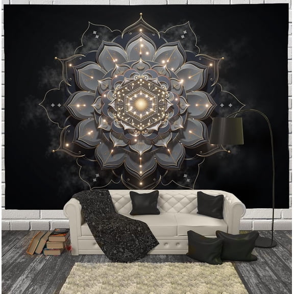 Mysterious Geometric Mandala Tapestry Retro Solid Color Tapestries Wall Hanging Black Large Tapestry Aesthetic Mural Decor For Bedroom Living Room Dorm 60 X 40 Inch